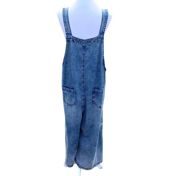 Easel, Oversized Overalls, Print Blue Denim, Distressed, Medium, Grunge, Cottage - Picture 3 of 16